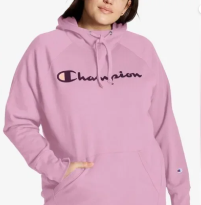#ad #ad Champion Logo Print Women#x27;s Powerblend Fleece Hoodie NWT Paper Orchid XL $23.99