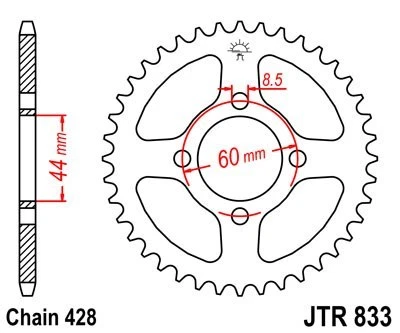 Piñones JT - JTR833.49 - Piñón trasero de acero, 49T Yamaha TTR125 2000-2001 Foto 3 de 3