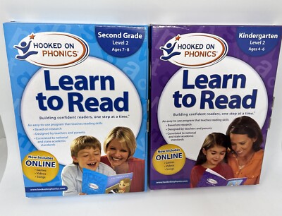 New Hooked On Phonics 2nd Grade & Kindergarten Learn To Read Books w/DVDs