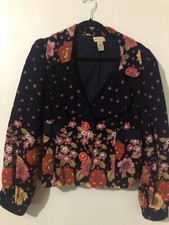 Anthropologie Elevenses Moonlit Petunia Floral Corduroy Blazer Jacket Size 10
