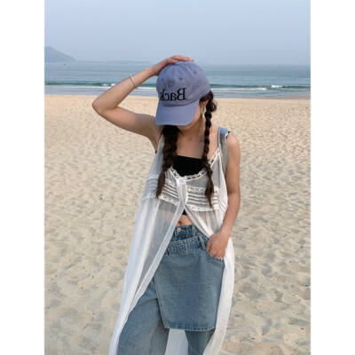 New Summer French Slightly Transparent Layup Dress Women's Style Strap Dress