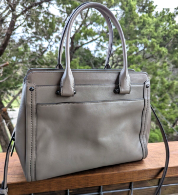 coach スワッガー　グレー COACH Taupe Grey Leather SWAGGER FRAME SATCHEL Shoulder Crossbody