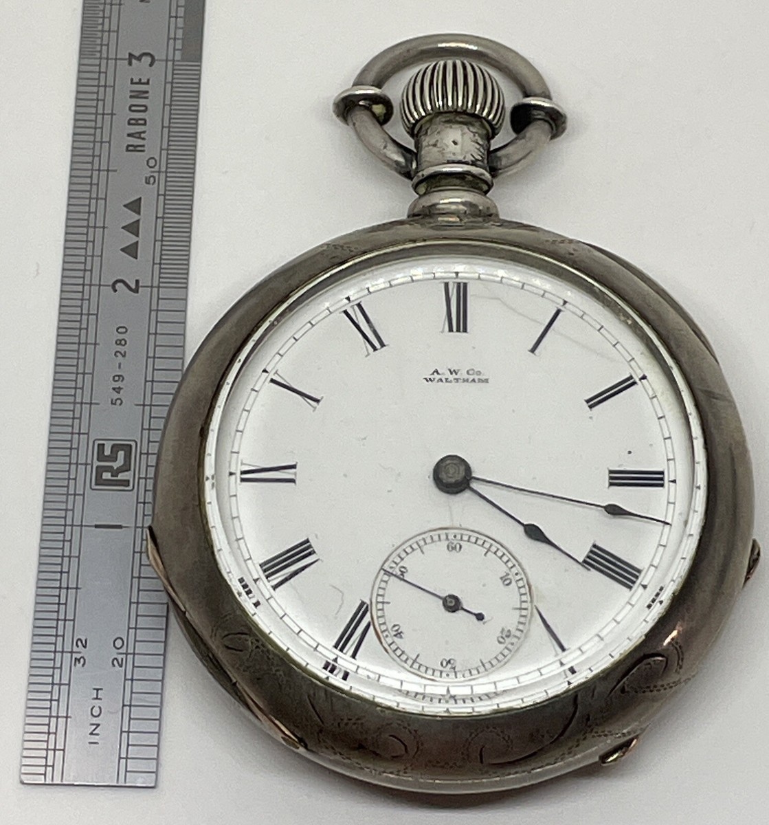 AWC CO WALTHAM POCKET WATCH / WM ELLERY / Coin Silver 18s 11