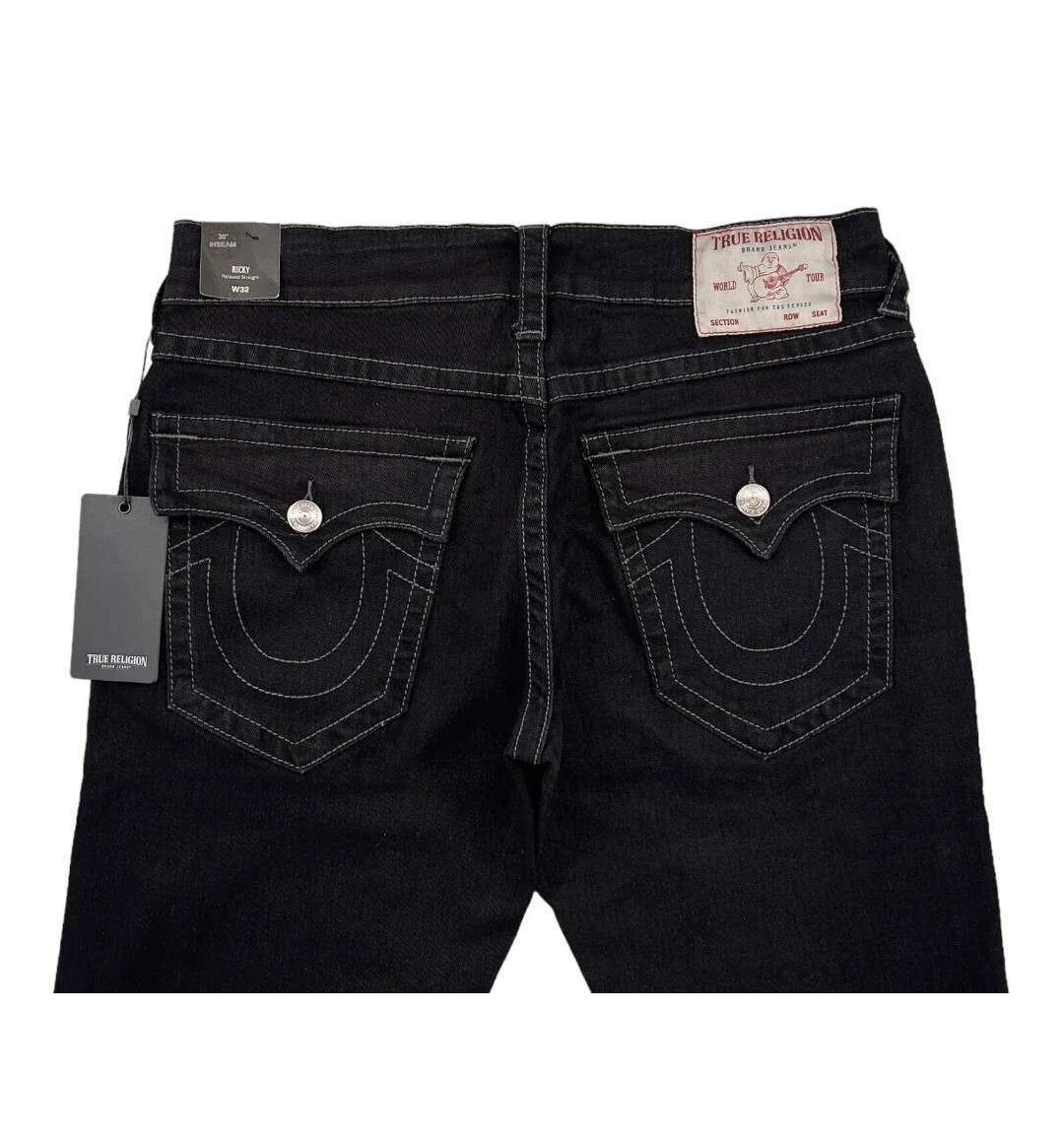 True Religion Men Jeans 32x30 Black Stretch Ricky Relaxed Straight