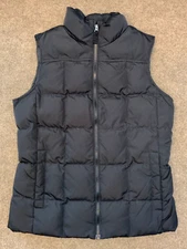 Lands End Vest Womens S Down Feathers Puffer Quilted Snap Up Mock Neck Black
