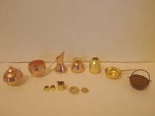 Vintage Dollhouse Copper Miniature Misc Pots Pans - 12 piece set
