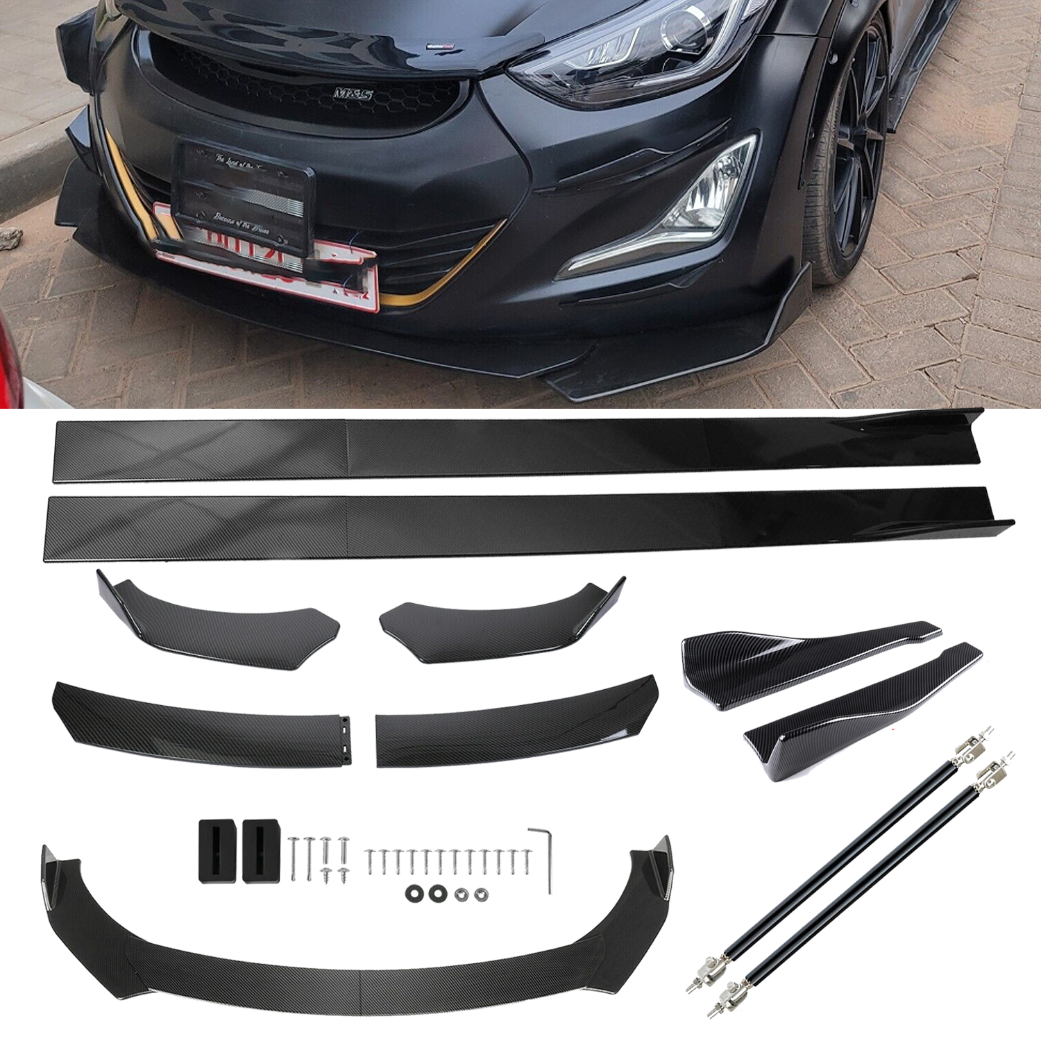 Front Lip Chin Bumper Side Skirt For Hyundai elantra Carbon Fiber Body Kit
