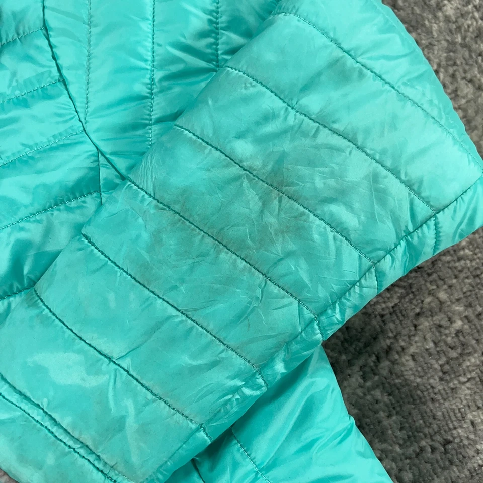 Chaqueta North Face Niñas Grande Verde Gris Reversible Mossbud Remolino Puffer Polar Foto 4 de 4