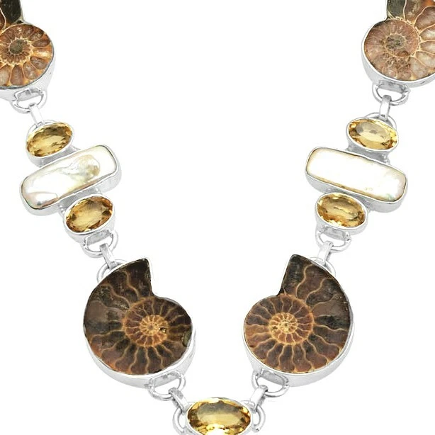 Collar/playa fiesta regalo plata esterlina amonita, citrino y perlas Biwa Foto 2 de 4