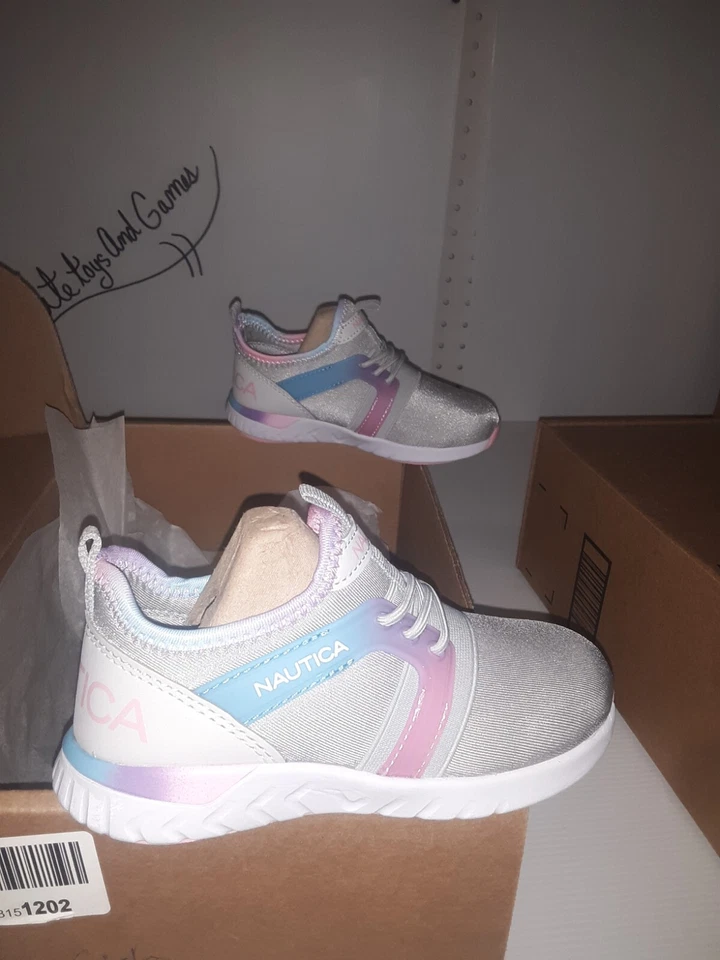 Nautica PARKS Tenis Zapatos Atléticos Sin Cordones Gris Rosa NIÑO PEQUEÑO talla 13 #00p Foto 2 de 4