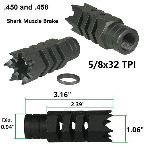 STEEL .458 SOCOM Compact Shark Style Muzzle Brake 5/8x32 Ptch | eBay