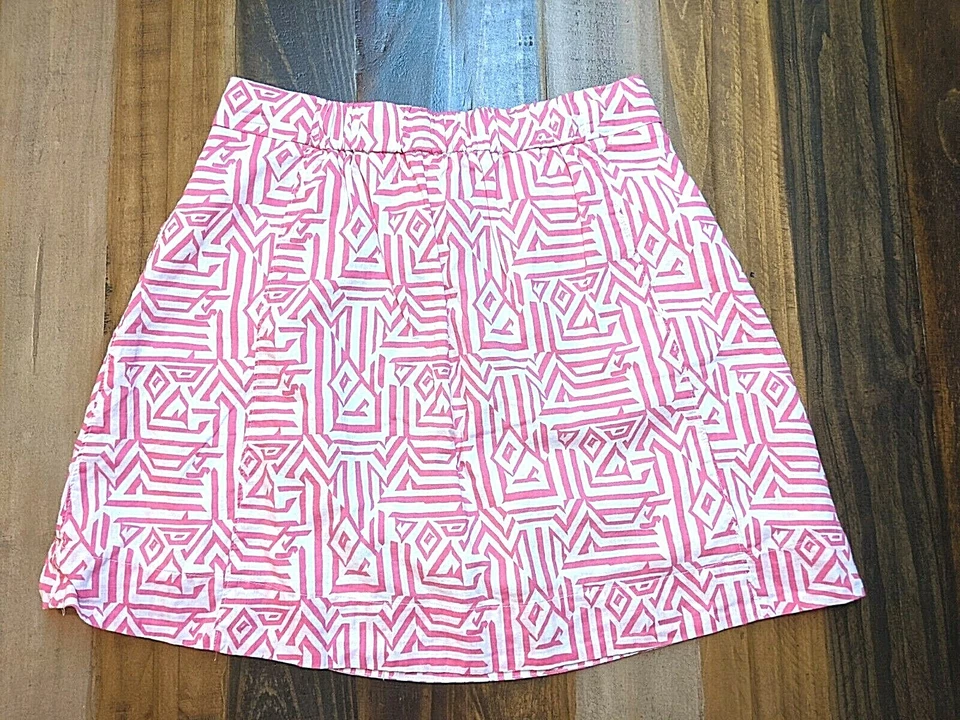 Falda para mujer J.Crew rosa/blanco estampado geométrico mezcla de lino línea A talla 2 Foto 2 de 4