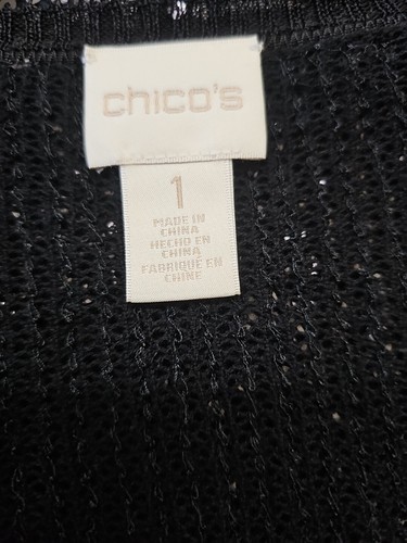 Chico's Cardigan Black Sequin Sweater 1 Button Closure Size 1/M Party Formal - Picture 5 of 7