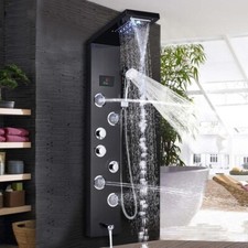 Stainless Steel Led Shower Panel Tower System Faucet Set Rain Massage Body Jet