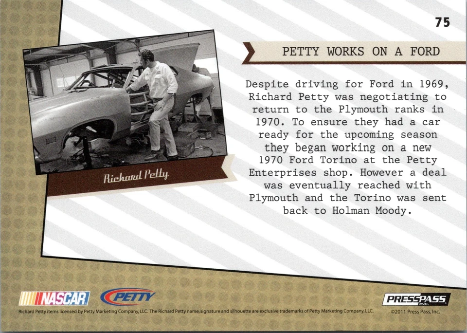 2011 Press Pass Legends Richard Petty 57/250 Works On A Ford Gold #75 L👀k! - Image 2 of 2
