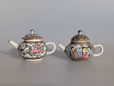 2x Antique Chinese 19th Century Miniature Handpainted Famille Rose Teapots
