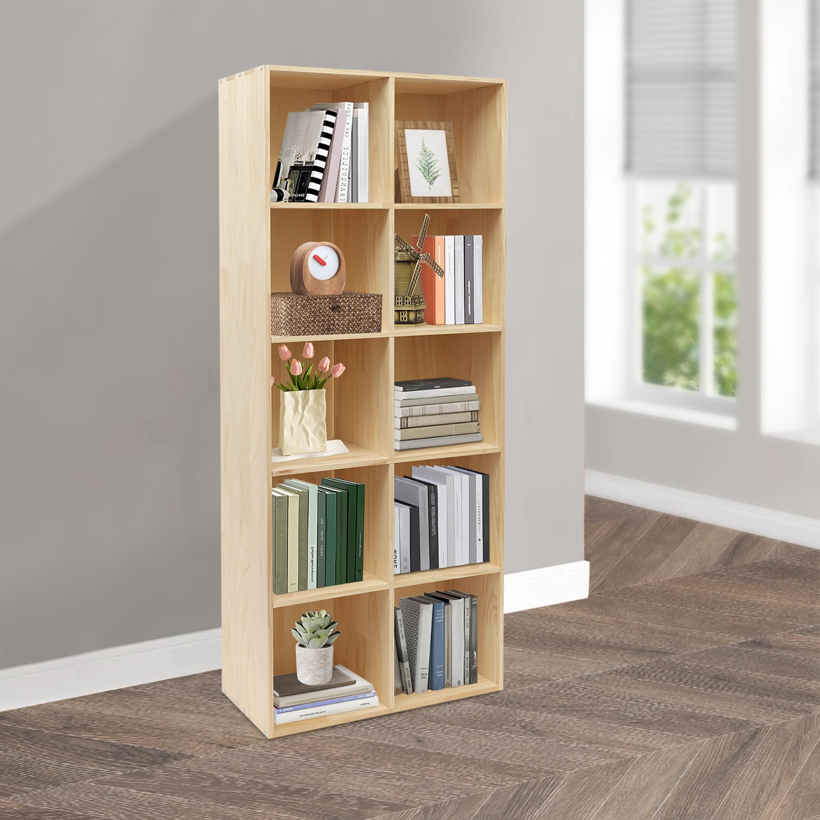 2-Tier/5-Tier Wooden Bookcase, 59in Open Display Bookshelf for Home, Office