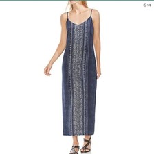 Vince Camuto Blue Woodblock Maxi Slipdress Women S
