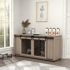 71" Dog Crate Furniture with Removable Divider, Storage, Walnut