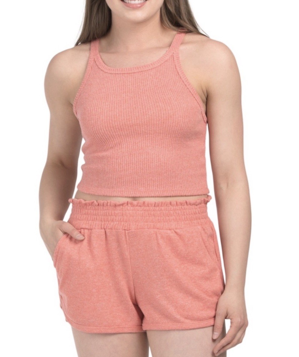 Honeydew Women's Pink Ribbed Tank Top and Shorts Set - Size S