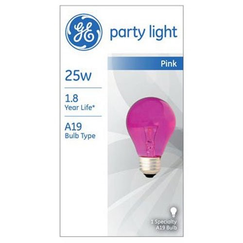 (case of 12) GE Lighting PINK A19 classic, 25 watt 200 Lumen Specialty Pink