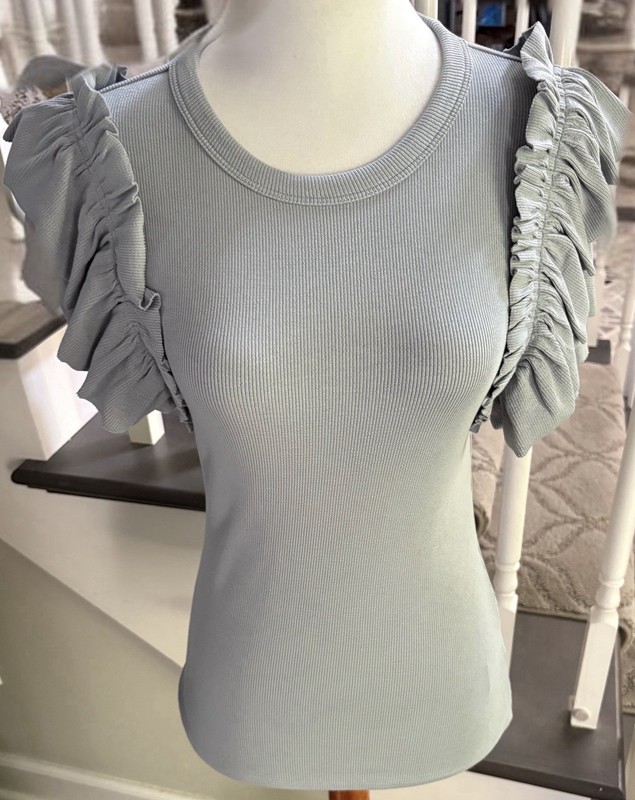 Express Ribbed Ruffle Top Gray-Small-NWT