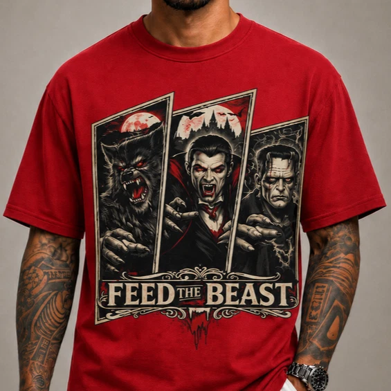 Horror Graphic T-Shirt Werewolf Dracula Frankenstein Gothic Tee Unisex