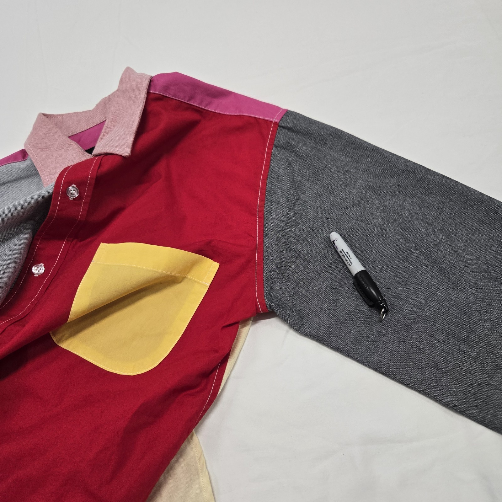 Sz LARGE Jeffrey 69 Patchwork Button Up Shirt Vin… - image 3