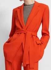 Theory Orange Crepe Belted Blazer Pockets Career Academia Office Siren Baddie 4