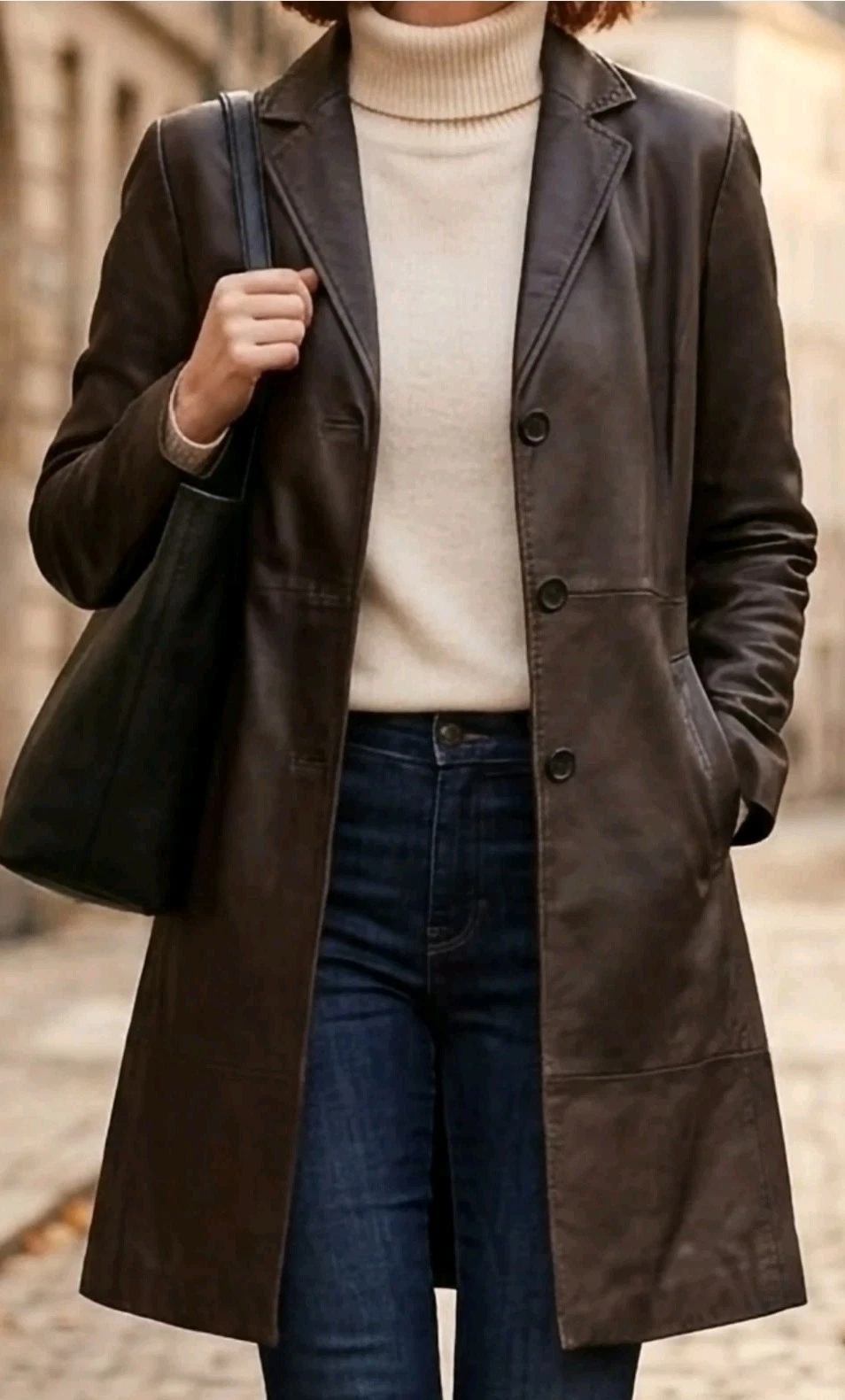 Banana Republic Women's Brown Genuine Leather Coat Jacket 3/4 Length Size M