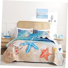 Coastal Quilt Set Size   3 Piece Lightweight Themed Bedding, Soft Queen Beach