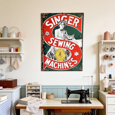 Vintage Singer Nähmaschine Metall Wandschild