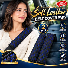 2 Pack Black Soft Leather Car Seat Belt Cover Shoulder Pad Blue Stitching 2 Pack Black Soft Leather Car Seat Belt Cover Shoulder Pad Blue Stitching