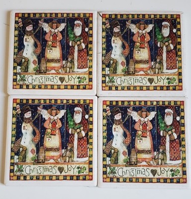 Set of 4 Stone Art  The Absorbent Coaster  Christmas Joy Square Tile Coasters