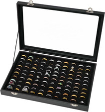 100 Slots Ring Display Case with Transparent Lid Ring Storage Box Rings Holder C