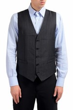 Dolce & Gabbana Men's 100% Wool Gray Striped Button Up Dress Vest 