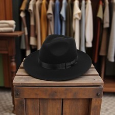 Black Fedora Hat with Removable Belt   Adjustable  Stylish