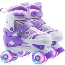 SMOOJOY Kids Roller Skates w/ Light-Up Wheels - 4 Adjustable Sizes for Boys Girl