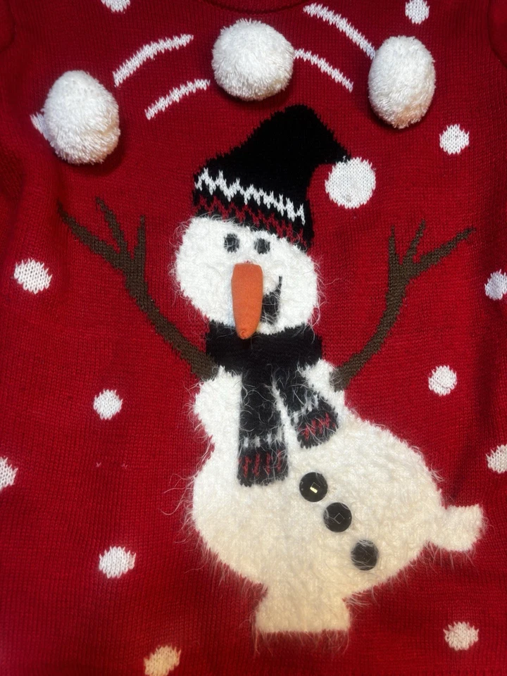 Rue 21 Womens Ugly Sweater Size Medium Winter Snowman Snow Long Sleeve Red - Image 2 of 4
