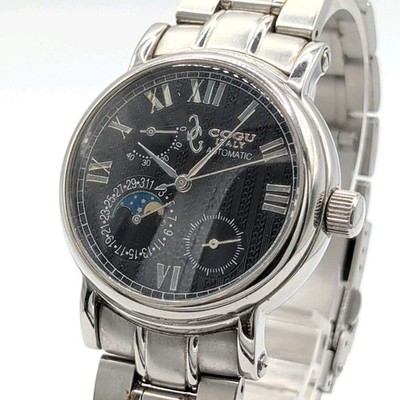 COGU Moon Phase Automatic Moon Face Watch Stainless Silver Back Skeleton