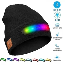 Wireless Bluetooth LED Hat with Music Speakers Light Beanie Rechargeable Hat