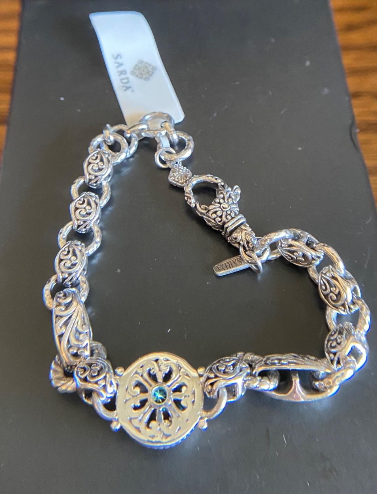 Sarda,Bali Handcrafted,Top Quality Sterling & Quartz Link Bracelet-Lobster Close