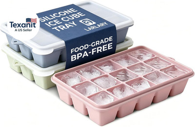 Silicone Ice Cube Trays with Lids 3-Pack, 15-Cavity Ice Tray Set for Freezer, Ea
