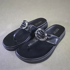 Kenneth Cole Reaction Tina Toe Post Sandal Womens sz 7.5 38 Black Silver