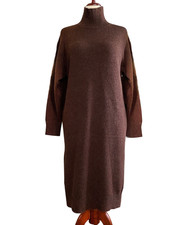 UNIQLO Women Wool Blend High Neck Slit Sweater Dress Brown Size S NWT