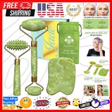Jade Roller for Face and Gua Sha Set - 2 Anti-Aging Facial Rollers and Gua-Sh...
