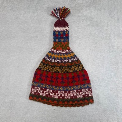 CTTC Cusco Peru Hand Woven Alpaca Wool Hat Multi Color Andean Chullo Tassel Cap