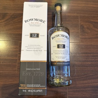 Bowmore 12 YO Islay Single Malt Scotch Whisky Bottle & Carton Box 750 ML