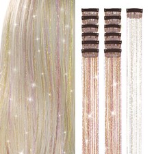 Hair Tinsel, Packs of 12Pcs Clip in Hair Tinsel, 20.5 Inch Fairy Hair