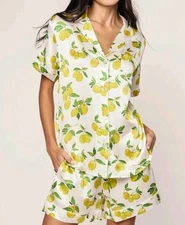 NEW Petite Plume Tuckernuck Small Pajamas Silk Short Set Lemons Limited Edition 
